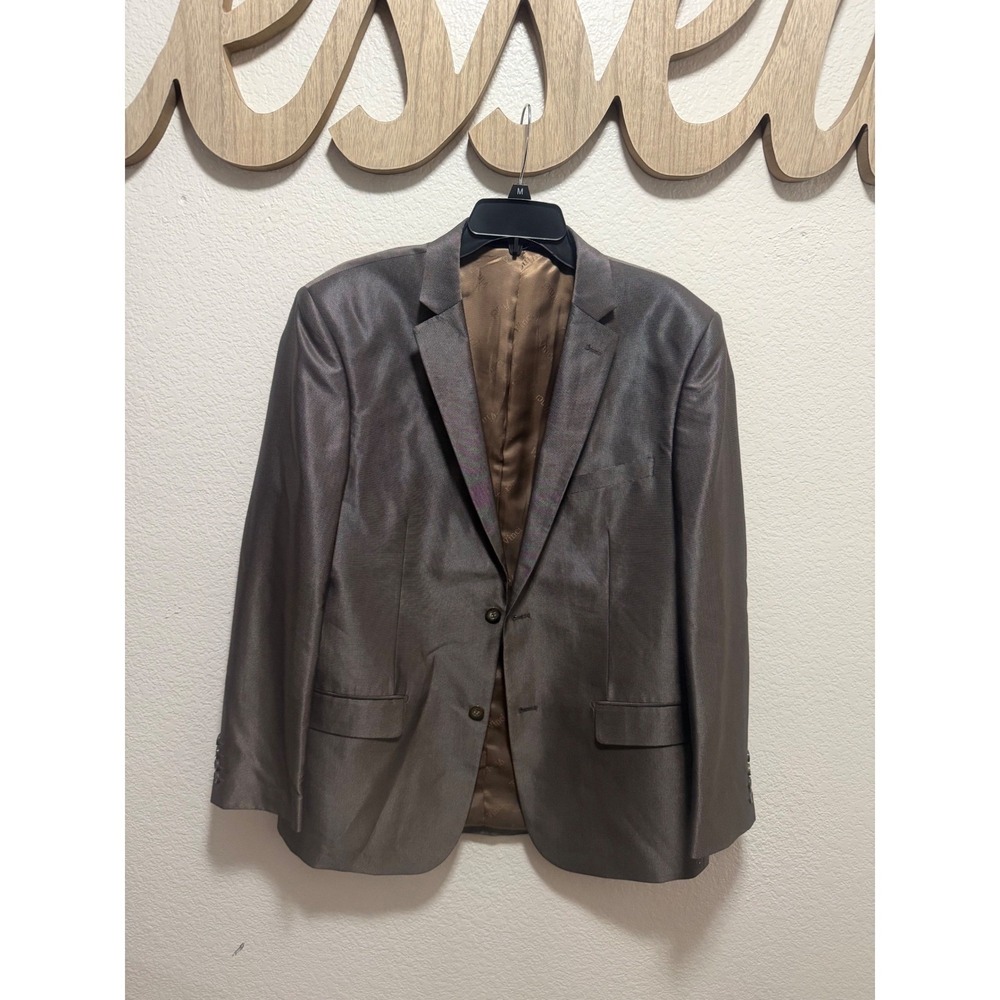 Vinci Mens 42R Two Button Blazer Jacket Grey Sharkskin Tailored Fit Formal Coat